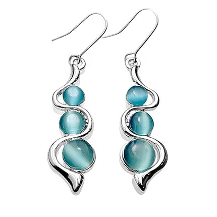 Retro Boho Turquoise Flower Earrings Hook Moonstone Dangle Drop Sapphire Women - Aimall