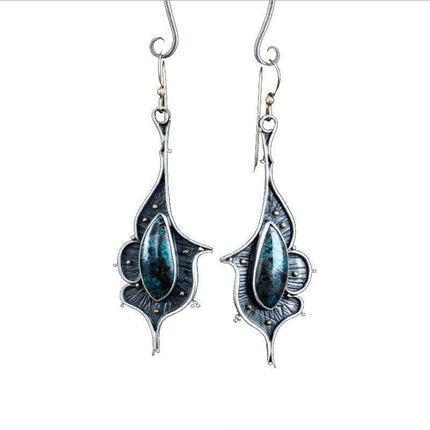 Retro Boho Turquoise Flower Earrings Hook Moonstone Dangle Drop Sapphire Women - Aimall