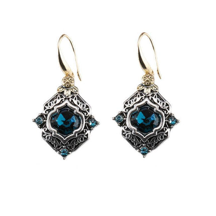 Retro Boho Turquoise Flower Earrings Hook Moonstone Dangle Drop Sapphire Women - Aimall