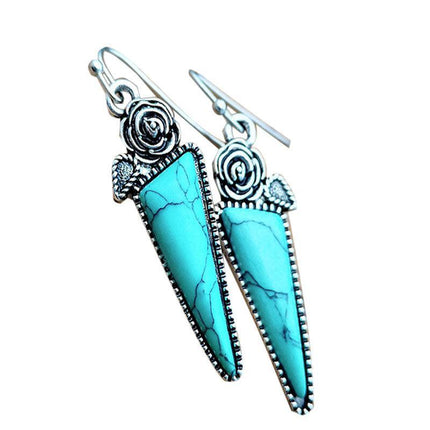 Retro Boho Turquoise Flower Earrings Hook Moonstone Dangle Drop Sapphire Women - Aimall