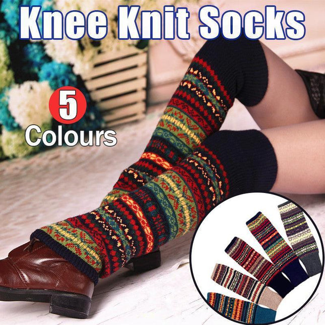 Women Ladies Winter Warm Knit Wool Leg Warmer Woolen Knee Knit Socks Leggings AU - Aimall