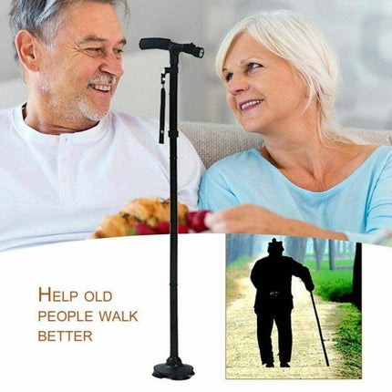 AU LED Walking Stick Cane Safety All Terrain Pivoting Base Folding Travel Cane - Aimall