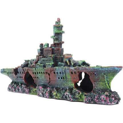 NEW Aquarium Shipwreck Ship Fish Tank Resin Sunken Ship Fishing Hiding Pot Decor - Aimall