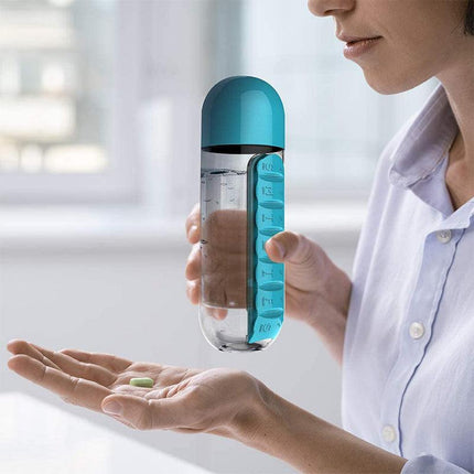 2 IN 1 Water Bottle With Daily Pill Box Organizer Drinking 600ML Bottle AU STOCK - Aimall