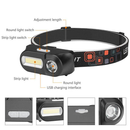 Super Bright Waterproof Head Torch Headlight LED USB Rechargeable Headlamp Fish - Aimall