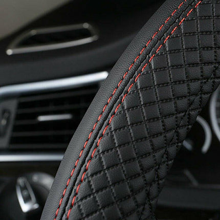 Breathable Car Steering Wheel Black Cover PU Leather Anti-slip Interiors 15'' AU - Aimall