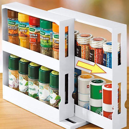 Slide Cabinet Organiser Rack Storage Pantry Kitchen Shelf Spice Jars Can Holder - Aimall