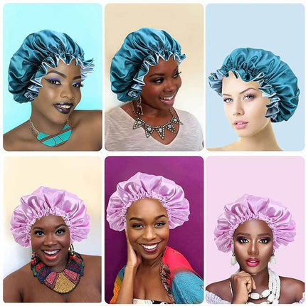 Women's Sleep Cap Elastic Satin Bonnet Wide Band Curly Hair Pure Sleeping Hat AU - Aimall
