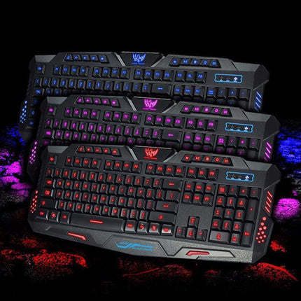 Gaming Keyboard 3 Colour Led Back-light Wired USB Illuminated Cool Ergonomic PC - Aimall