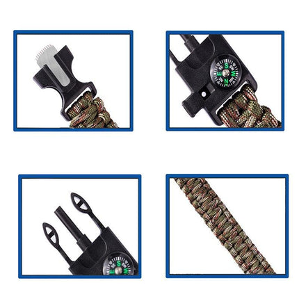 Outdoor Emergency 5 In 1 Survival Paracord Bracelet Flint Starter Whistle Compas Aimall