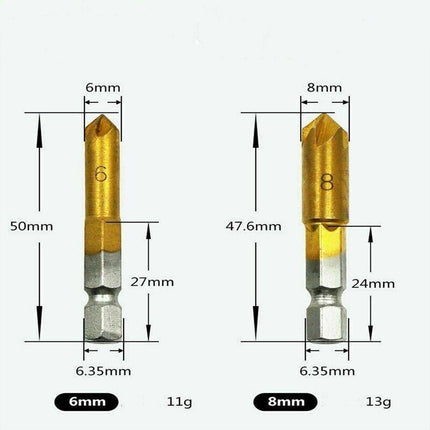 6X Chamfer Countersink Deburring Drill Bit 6Pcs Crosshole Cutting Metal Tools AU - Aimall