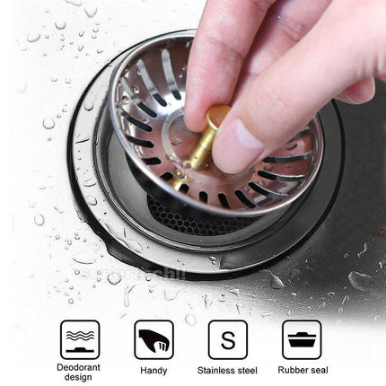 2PCS Sink Strainer Stainless Steel Kitchen Waste Plug Filter Drain Stopper AU - Aimall
