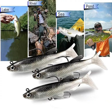 10PCS Soft Plastic Lures Poddy Mullet Flathead Jig Head Barra Cod Fishing Tackle - Aimall