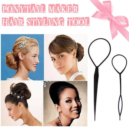 Hair Styling Tool 2PCS Set Topsy Tail Ponytail Maker Braid Ladies Girl Clip Loop - Aimall