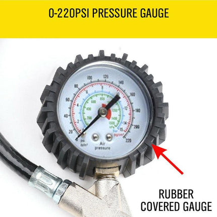 NEW Tyre Pressure Gauge Air Tire Inflator Meter Car Pump Hose Compressor 220 PSI - Aimall