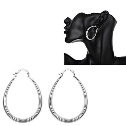 Stunning 925 Sterling Silver Filled SP Large Oval Hoop Huggie Earrings AU Stock - Aimall