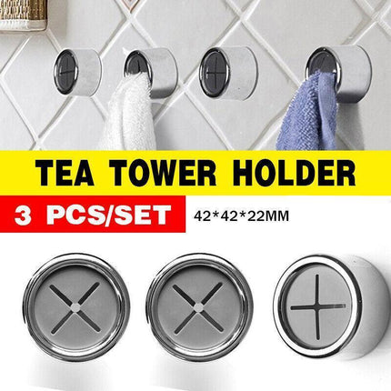 3PCS Tea Towel Holder Grip Hook Cloth Kitchen Chrome Push In Clip Self Adhesive - Aimall