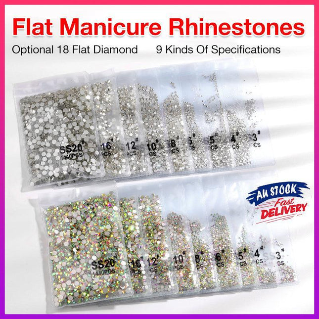 1440PCS Glitter Rhinestones Crystal Flat Clear Bottom Glass Nail Art Nail Drill - Aimall