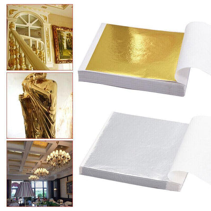 100x Gilding Gold Silver Leaf Sheet Book Foil Paper Decorating Nails Art Craft - Aimall