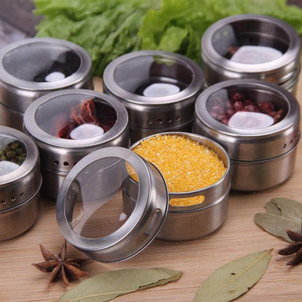 12PCS Kitchen Magnetic Spice Jars Pot Holders Storages Rack Herb Stainless Steel - Aimall