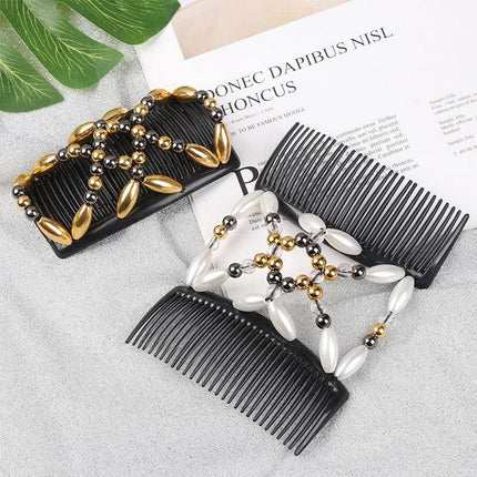 Beaded Stretchy Easy Magic Hair Comb Elastic Double Hair Clip Hair Accessories - Aimall