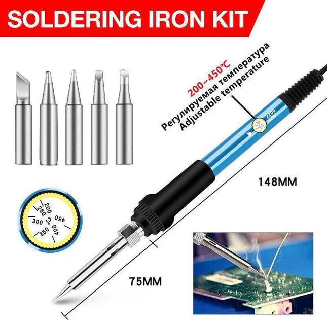 60W Electric Soldering Iron Kit Solder Welding Tool Stand Adjustable Temperature - Aimall