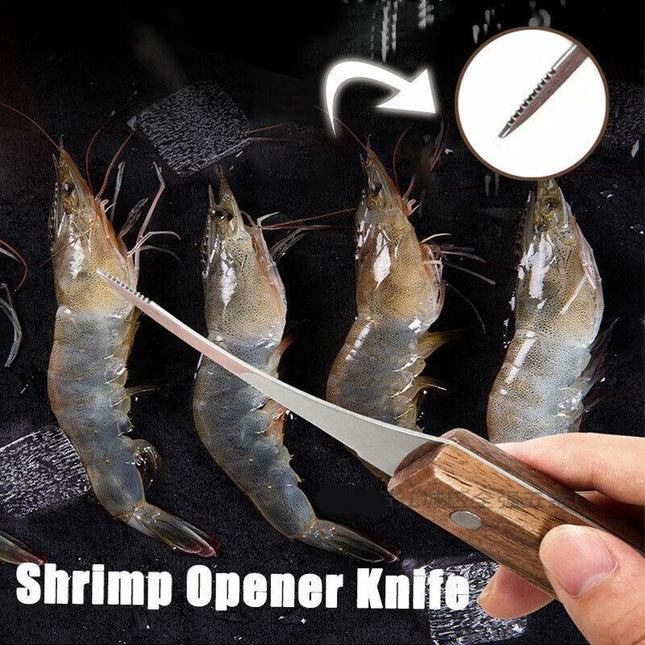 Stainless Steel Shrimp Cleaner Cutter Opener Wooden Handle Prawn Peeler Kitchen - Aimall