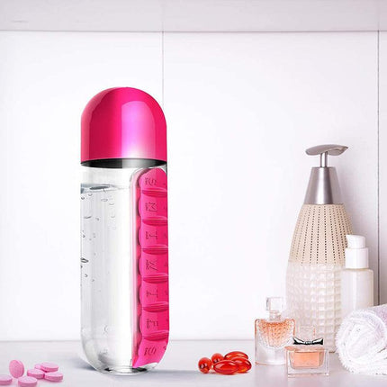 2 IN 1 Water Bottle With Daily Pill Box Organizer Drinking 600ML Bottle AU STOCK - Aimall