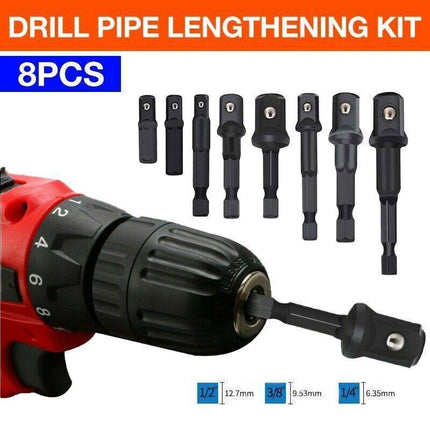 8X Drill Socket Adapter Set Impact Nut Driver Hex Extension Bits 1/4" 3/8" 1/2" - Aimall
