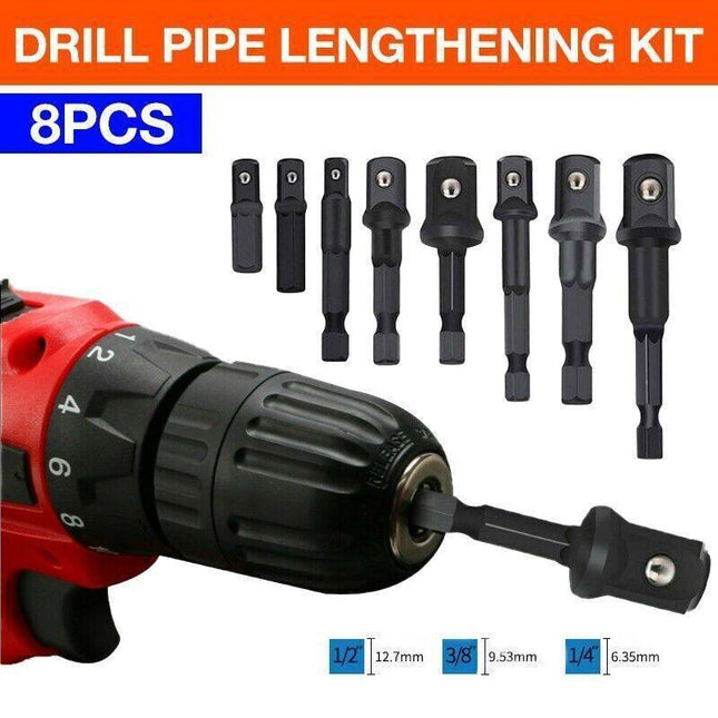 8X Drill Socket Adapter Set Impact Nut Driver Hex Extension Bits 1/4" 3/8" 1/2" - Aimall