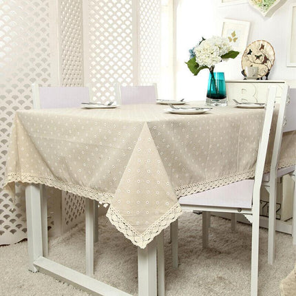 Rectangle Square Tablecloth Table Cover Flower Pattern Dining Table Cloth w/Lace - Aimall