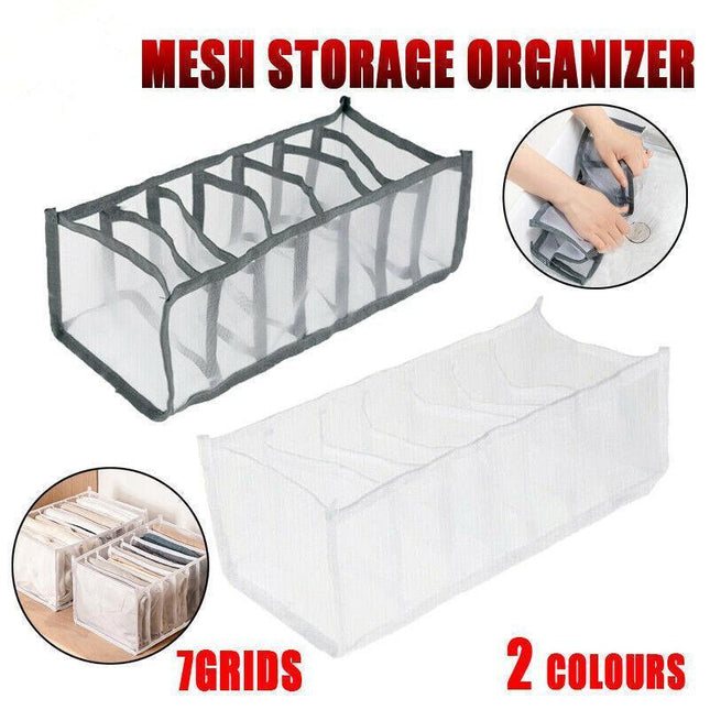 7 Grids Mesh Storage Bag Clothes Jeans Pants Drawer Organizer Boxes Foldable AU - Aimall