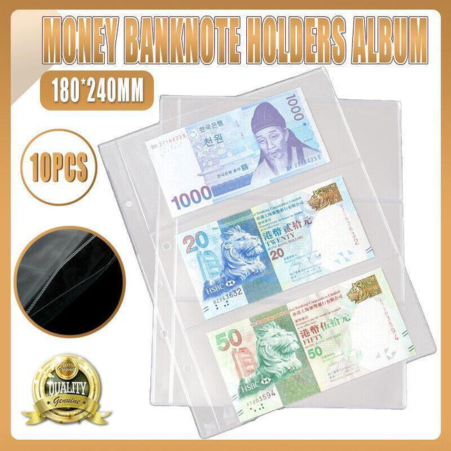 10PCS Paper Money Banknote Holders Album 3 Pockets Pages Sleeves Storage Note AU - Aimall