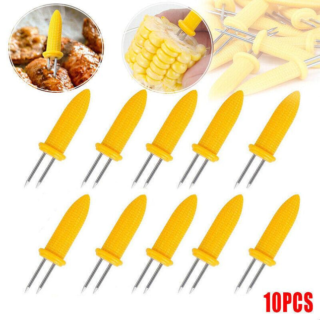 10x Corn Cob Holders Skewers Barbecue Fork Fruit Holder BBQ Kitchen Accessories - Aimall