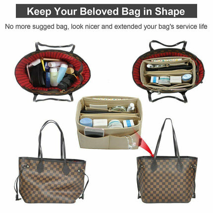 Travel Organiser Handbag Felt Bag Tote Insert Liner Purse Pouch Women 25*16*9cm - Aimall
