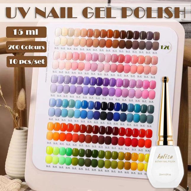 KALISA 10Pcs Gel Nail Set Gel Nail Polish Kit Glitter Soak Off UV Varnish 15ml - Aimall
