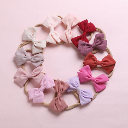 2 PCS Baby Girl Infant Toddler Linen Elastic Bow Hairband Headband Hair Clip AU - Aimall