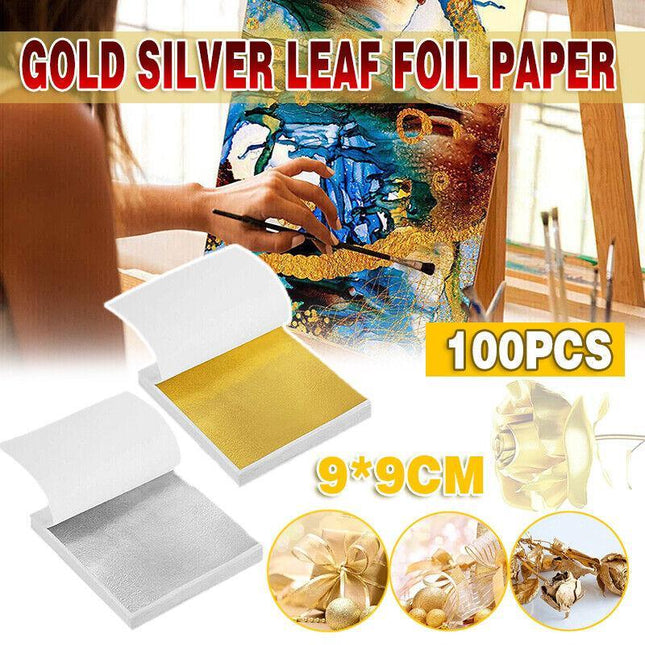 100x Gilding Gold Silver Leaf Sheet Book Foil Paper Decorating Nails Art Craft - Aimall