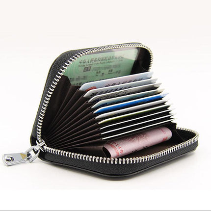 Women Zip Leather Wallet Card Holder Blocking Coin Purse Pouch Short Wallet RFID - Aimall