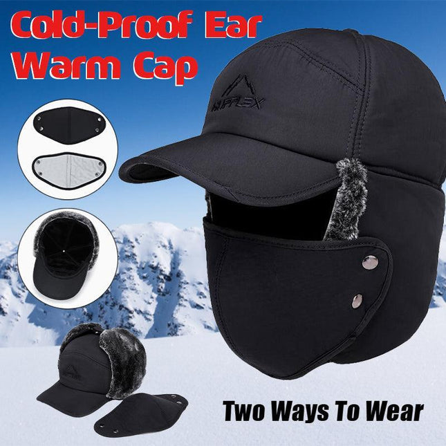 Winter 3 in 1 Thermal Fur Lined Trapper Bomber Hat with Ear Flap Face Mask Cap - Aimall