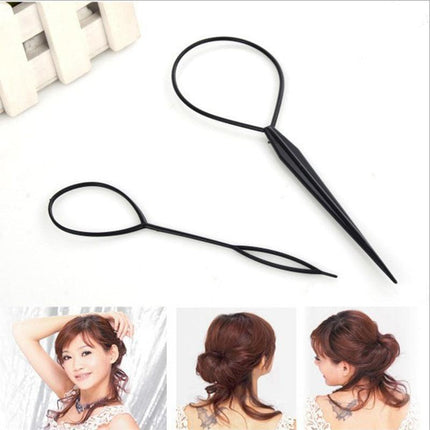 Hair Styling Tool 2PCS Set Topsy Tail Ponytail Maker Braid Ladies Girl Clip Loop - Aimall