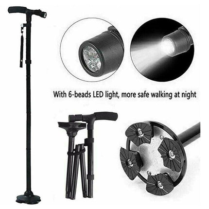 AU LED Walking Stick Cane Safety All Terrain Pivoting Base Folding Travel Cane - Aimall