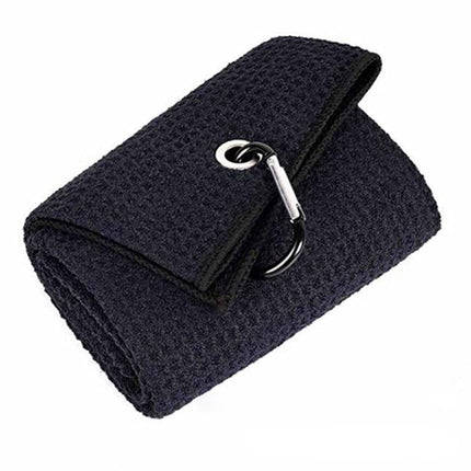 Golf Towel Waffle Pattern Cotton With Carabiner Cleaning Towels Sports Black AU - Aimall