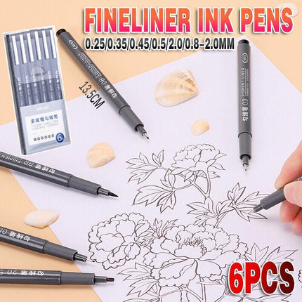 6 PCS Set 6 Sizes Micro Pen Fineliner Ink Pens Waterproof Fine Point Line Black - Aimall