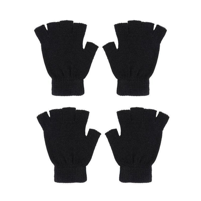 2x Winter Fingerless Gloves Open Finger Black Soft Warm Knitted Glove Unisex AU - Aimall