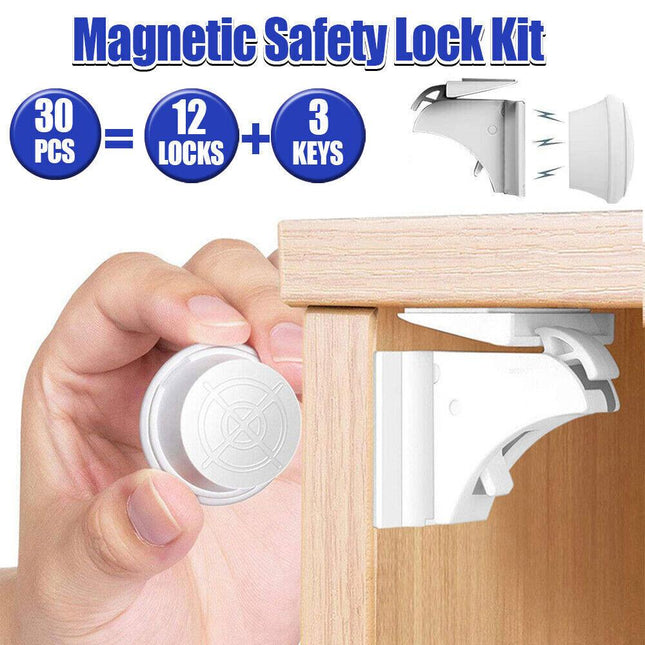 30PCS Magnetic No Drilling Cabinet Drawer Cupboard Baby Kids Safety Locks AU - Aimall