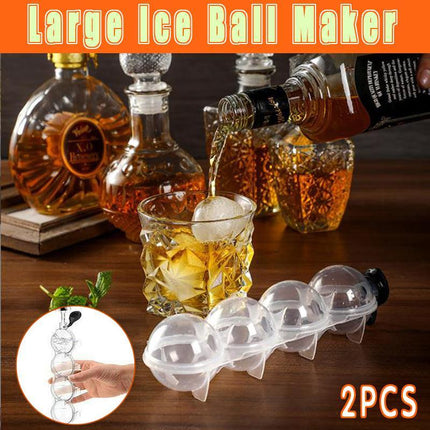 2x 4 Large Ice Ball Maker Cube Tray Big Silicone Mold Sphere Whiskey Round Mould - Aimall