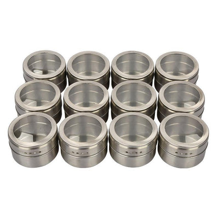 12PCS Kitchen Magnetic Spice Jars Pot Holders Storages Rack Herb Stainless Steel - Aimall