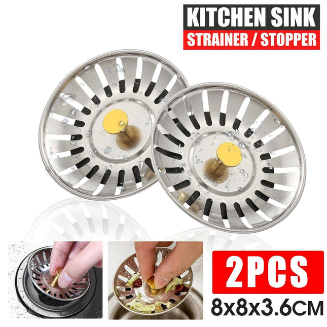 2PCS Sink Strainer Stainless Steel Kitchen Waste Plug Filter Drain Stopper AU - Aimall