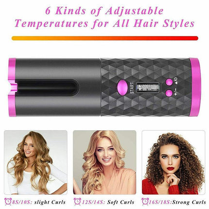 LCD Cordless Auto Rotating Hair Curler Hair Waver Curling Iron Wireless Ceramic - Aimall